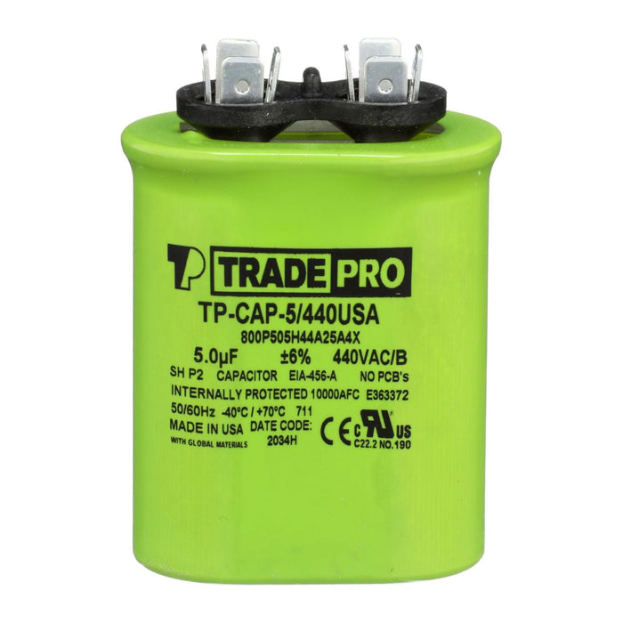 TRADEPRO® 5 MFD (Microfarads) 440/370V Oval Run Capacitor (Made in USA)
