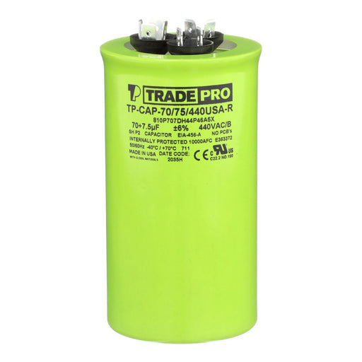 TRADEPRO® 70+7.5 MFD (Microfarads) 440/370V Round Capacitor (Made in USA)