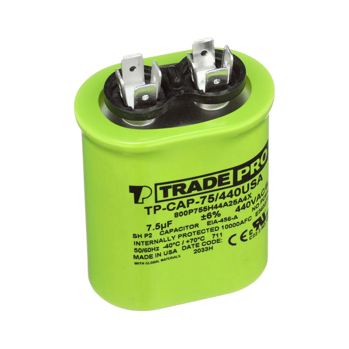TRADEPRO® 7.5 MFD (Microfarads) 440/370V Oval Run Capacitor (Made in USA)