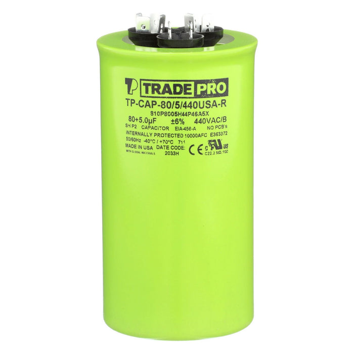 TRADEPRO® 80+5 MFD (Microfarads) 440/370V Round Capacitor (Made in USA)